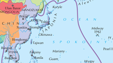 Najdalszy zasięg ekspansji Japonii na Dalekim Wschodzie w 1942 r.